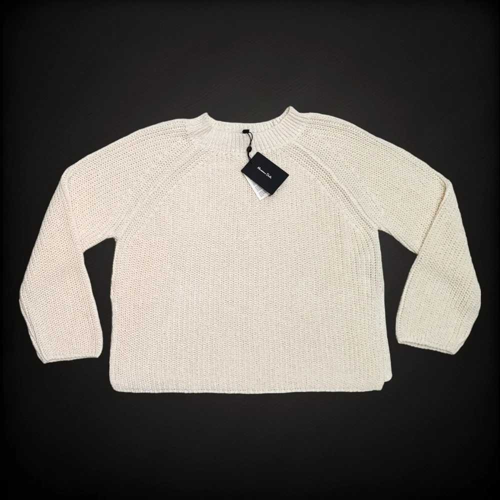 Women's Sweater MASSIMO DUTTI Purl Knit Linen & Cotton, Color Ivory, Size XS - Picture 15 of 15